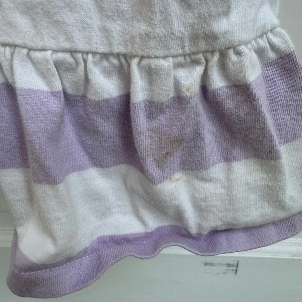 Ralph Lauren 24M Girls Purple & White Stripe Short Sleeve Collar Dress